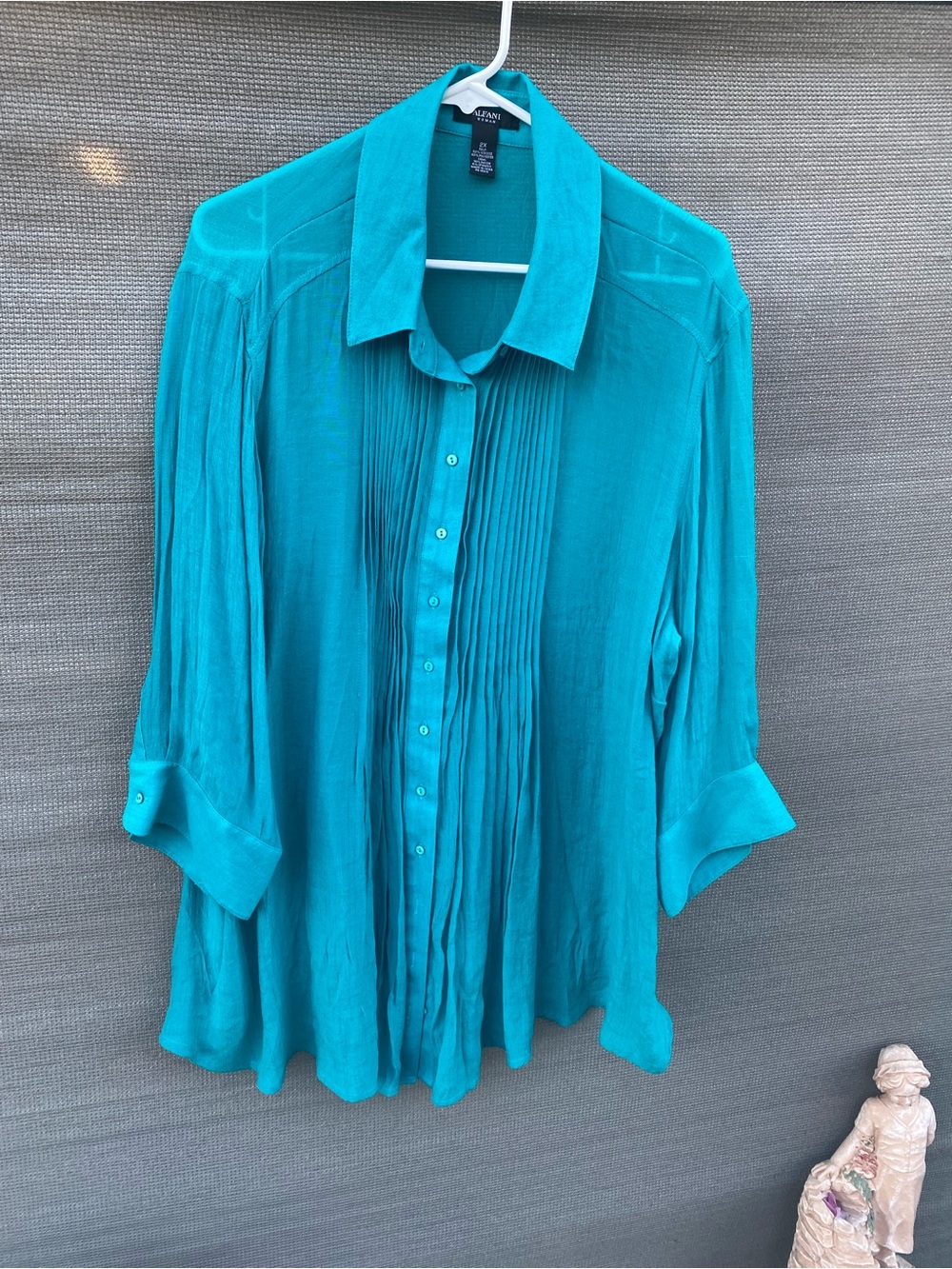 Alfani Woman 2X Pleated Teal Button-Down Blouse